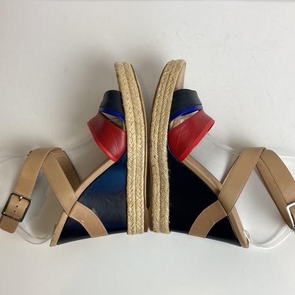 Longchamp Finca Louisa Wedge Espadrille Red Blue Sandals 39 US 8.5 Resortwear - Picture 14 of 15